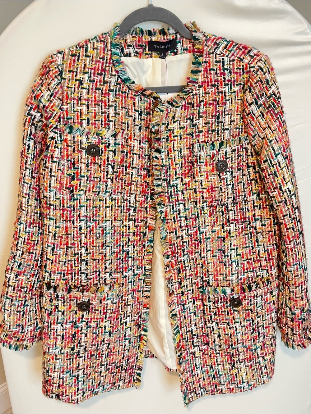 Talbots Candy Tweed Open Jacket Womens Multicolor - Picture 3 of 9